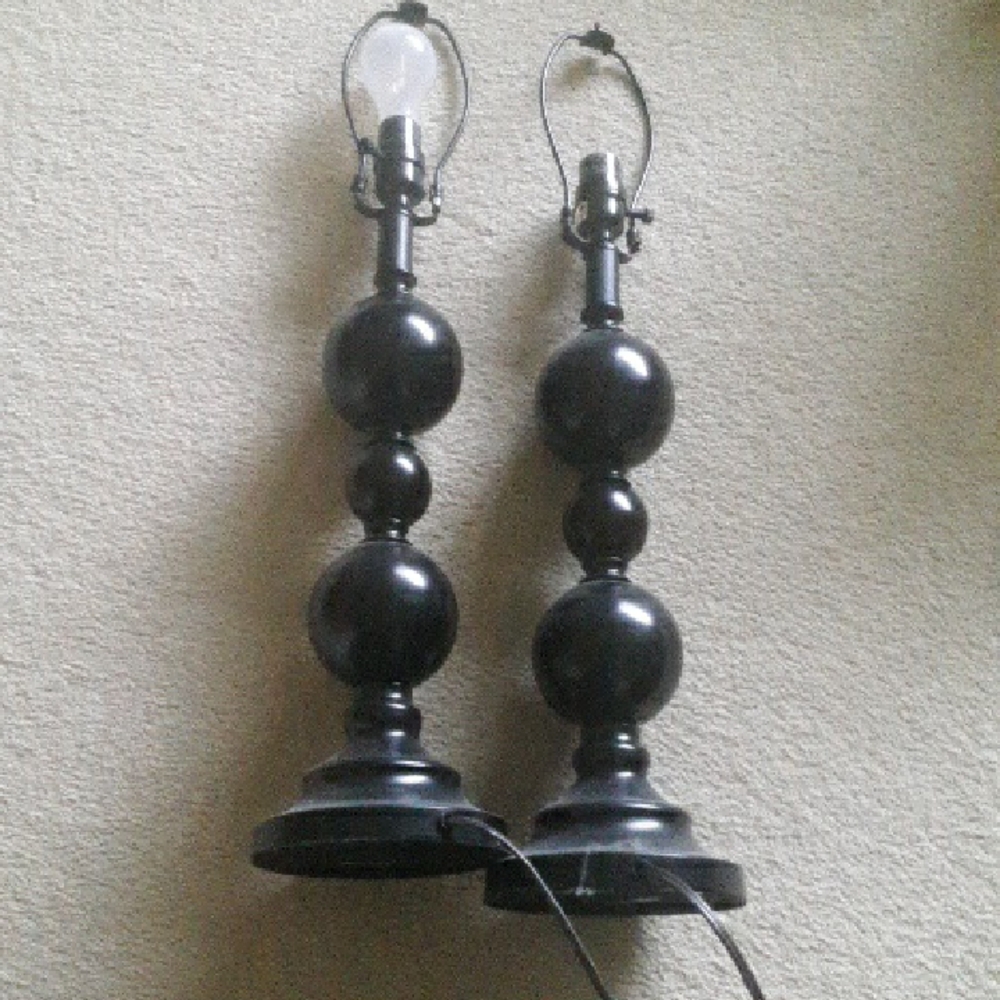 Pair of Black Stacked Orb Table Lamps